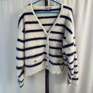 J. Crew Blue and White Striped Cardigan Sweater